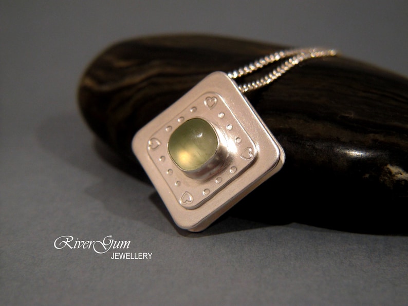 Sterling Silver Green Prehnite Pendant Handmade by RiverGum Jewellery Sliding Gemstone Pendant