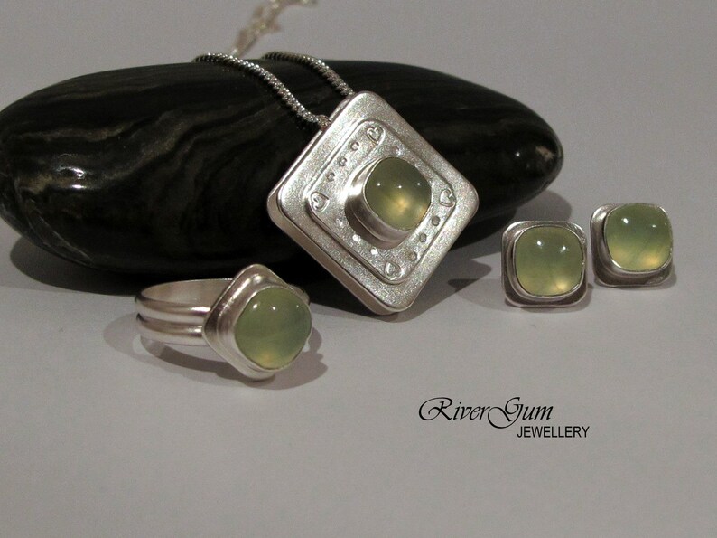 Sterling Silver Green Prehnite Pendant Handmade by RiverGum Jewellery Sliding Gemstone Pendant