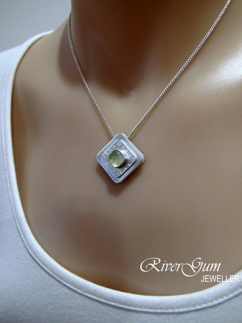 Sterling Silver Green Prehnite Pendant Handmade by RiverGum Jewellery Sliding Gemstone Pendant