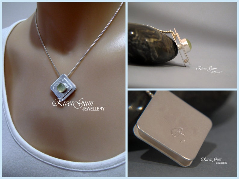 Sterling Silver Green Prehnite Pendant Handmade by RiverGum Jewellery Sliding Gemstone Pendant