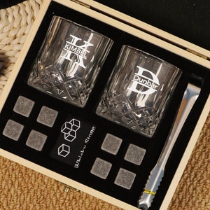 Personalized Whiskey Glasses Set with Wooden Box, Groomsmen Gifts, Best Man Gift, Father Gifts, Boyfriend Gift, Bachelor Party Gifts for Men