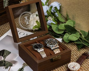 Boîte à montres en bois personnalisée pour homme, boîte à montres gravée, boîtier de montre personnalisé, organisateur de montres, cadeau d'anniversaire, cadeau fête des pères, cadeau homme
