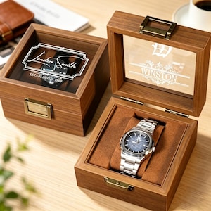 Caja de madera personalizada hecha a mano para relojes, con un solo compartimento, vitrina y organizador para relojes - Madera de teca, regalo para el Día del Padre