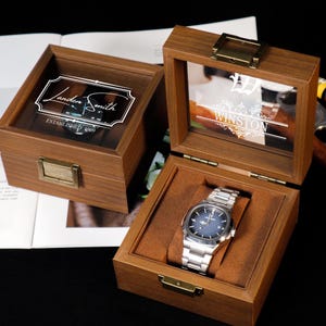 Personalisierte handgefertigte Holzuhrenbox mit Single-Slot, Uhrenvitrine, Uhrenbox - Teakholz, Vatertagsgeschenk
