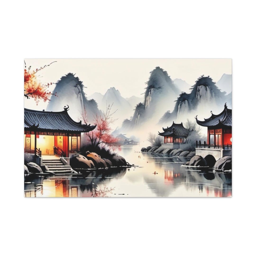 Chinese Landscape Wall Watercolor Art - Etsy