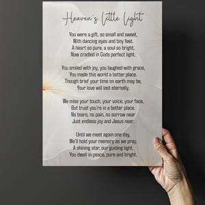 Printable Funeral Poem for Girl, Funeral Decor Gift for Loss of Little Girl - Celebration of Life Funeral Poem Rest in Peace Poem