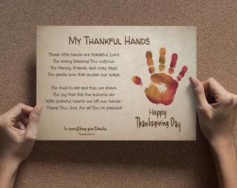 Christian Thanksgiving Poem Handprint Art Craft Christian Fall Printable  Give Thanks Bible Verse Homeschool Activity Sunday School Craft