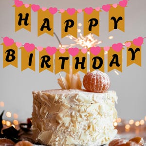 Gold  Happy Birthday Banner   Printable Banner, Birthday Party, Instant Download