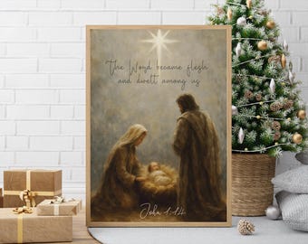 Nativity  Christmas Wall Art | Christian Wall Art | Jesus Nativity Print |Manger Wall Art, Star Manger Painting, Bible verse  Holiday Art