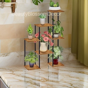 Wood Metal Multi Tier Plant Stand | Planter Stand | Indoor Plant Stand | Outdoor Plant Stand | Housewarming Gift | Modern Plant Stand