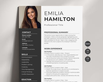 Professional Resume Template for Canva, Resume Template with Photo, Cover Letter & References, Cv Template, Simple Resume, Instant Download