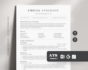 ATS Friendly Resume Template for Google Docs, Word and Pages, ATS Compatible, Cover Letter and References, Professional Cv Resume Template