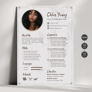 Aesthetic Resume Professional, Professional CV Template Canva, Resume with Cover Letter, Modern Cv Resume with Photo, Instant Download image 1
