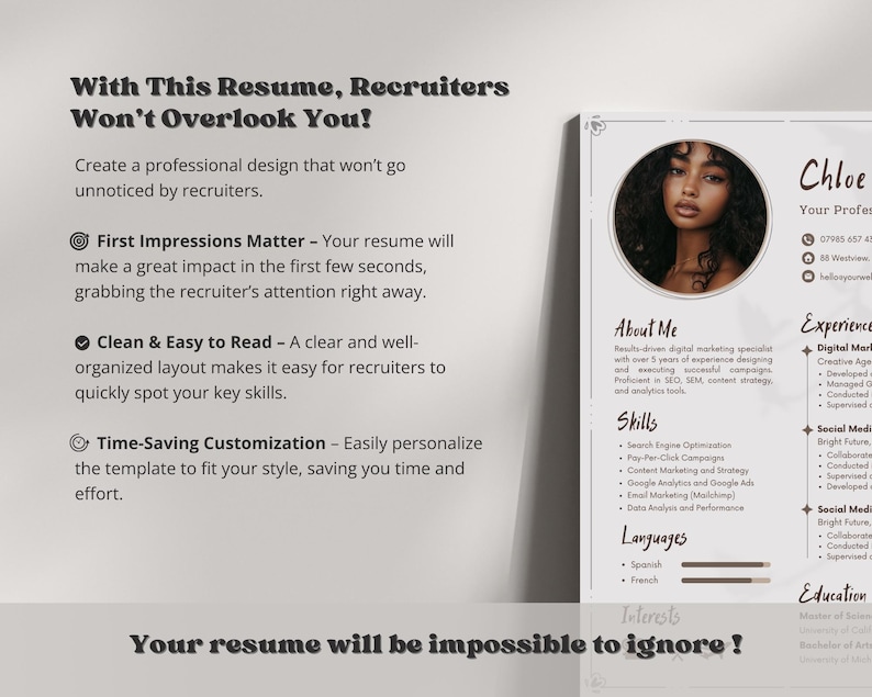 Aesthetic Resume Professional, Professional CV Template Canva, Resume with Cover Letter, Modern Cv Resume with Photo, Instant Download image 5