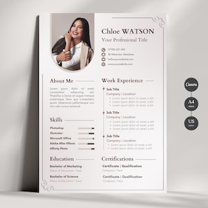Currículum Estético Profesional, Plantilla de CV Profesional Canva, Currículum con Carta de Presentación, Currículum Básico Moderno con Foto, Descarga Instantánea