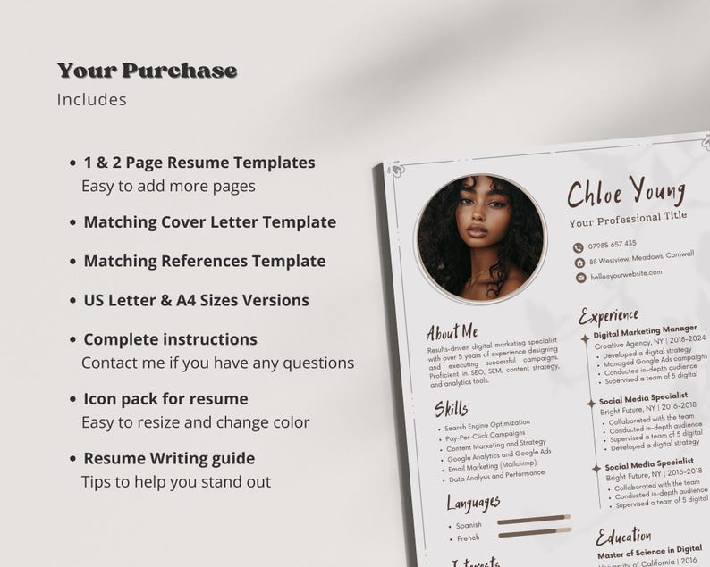 Aesthetic Resume Professional, Professional CV Template Canva, Resume with Cover Letter, Modern Cv Resume with Photo, Instant Download image 8
