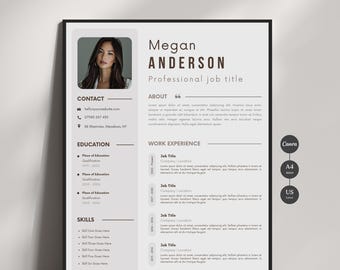 Resume Template Canva, Template Package, Simple Basic Resume Template with Cover Letter, best CV Professional with Photo, Instant Download