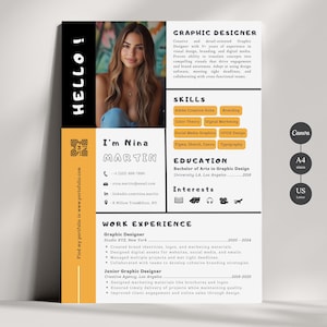 Currículo de Designer Gráfico, Modelo de Currículo Moderno com Carta de Apresentação, Modelo de CV Estético Moderno Canva, Currículo com Foto, Download Instantâneo