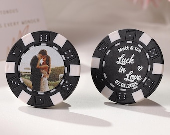 Set di fiches da poker personalizzate per matrimonio, foto a colori stampata personalizzata, ricordo di fidanzamento, gettoni per bevande, bomboniere per feste in stile casinò di Las Vegas