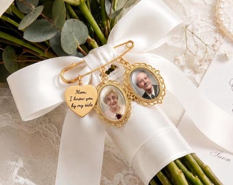Personalized Wedding Photo Charm, Memorial Bridal Bouquet Charm, Groom Memorial Pin, Photo Wedding Brooch, Wedding Memorial Gifts
