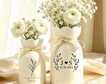Custom Engagement Gifts Flower Vase,Wedding Vase Gift,Ceramic Flower Vase for Wedding,Gift for Newlyweds,Wedding Anniversary Gift for Couple