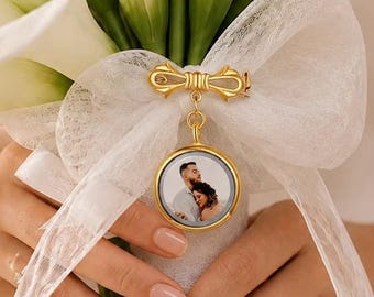 Personalized Wedding Photo Charm,Memorial Bridal Bouquet Charm,Groom Memorial Pin,Wedding Memorial Gifts