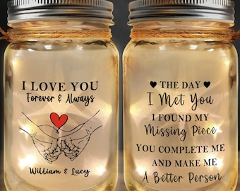 Custom Couple Pinky Promise Light Up Jars, Personalized Name String Lingts Night Light, Christmas Gift for Him Her Couple