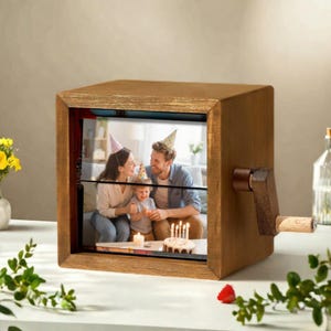 Scatola Flipbook con foto personalizzata, scatola Flipbook con animazione, scatola Flipbook con manovella per papà, album in legno fatto a mano con luce, regalo per la festa del papà