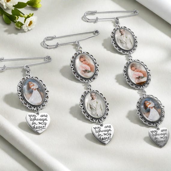 Personalized Bridal Bouquet Charm,Custom Flower Bouquet Photo Charm,Wedding Memorial Keepsake,Memory Remembrance Pin,Wedding Memorial Gifts