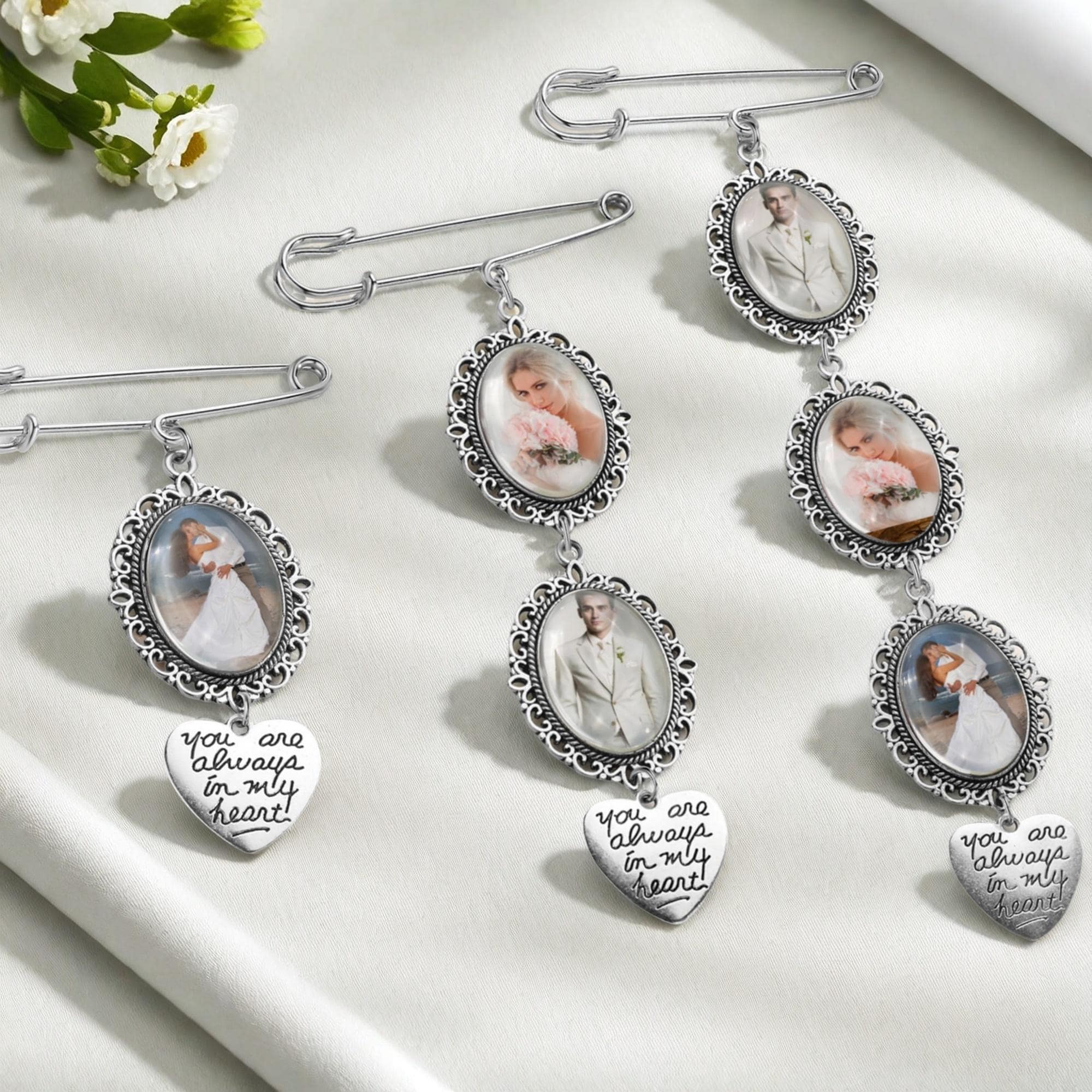 Personalized Bridal Bouquet Charm,Custom Flower Bouquet Photo Charm,Wedding Memorial Keepsake,Memory Remembrance Pin,Wedding Memorial Gifts