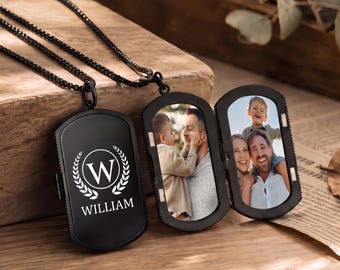 Collar con relicario personalizado para hombre, colgante tipo placa de identificación grabado con foto y mensaje, regalo para papá, esposo o abuelo.