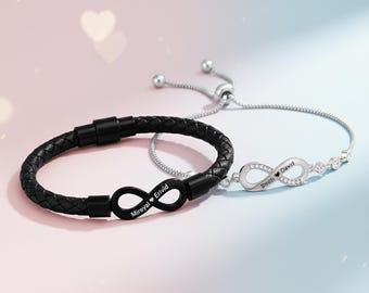 Personalized Name Infinity Couple Bracelets, Custom Names Couple Bracelet Set,Matching Gift for Him Her, Valentines Days Gift