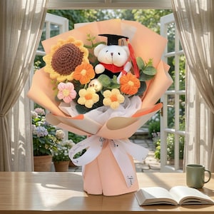 Handmade Knitted Graduation Bouquet Flower, Crochet Graduation Bouquet 2026, Crochet Flower Bear Bouquet,Graduation Gift for Friend