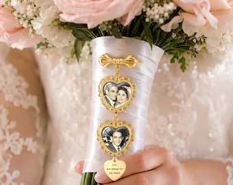 Personalized Bridal Bouquet Charm With Photo and Message Photo Bouquet Brooch Pin Memorial Charm For Wedding Bridal Shower Gifts for Bride