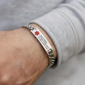 Braccialetto medico personalizzato, braccialetti in acciaio con identificazione di allerta medica, informazioni sanitarie personalizzate e identificazione di emergenza, regali per uomo, regali per diabete