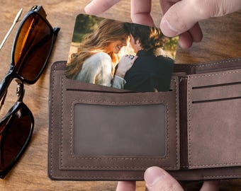 パーソナライズされた金属製フォトウォレットカード、カスタム写真ウォレットインサート、記念日の写真ギフト、父の日ギフト - フォトラブノートカード