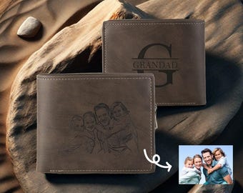 Personalized Photo Wallets for Men, Custom Engraved Initial Name Wallet,Slim Leather Mens Wallet, Anniversary Gift,Father's Day Gift for Him