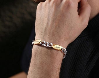 Personalized Mens Bracelet for Dad with Kids Names, Custom Engraved Bead Steel Bracelet, Family Gift for Grandpa, Fathers Day Gift for Dad