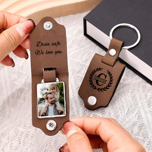 Porte-clé photo en cuir personnalisé pour papa, porte-clé photo personnalisé pour papa, porte-clé photo en cuir, cadeau d'anniversaire de Noël pour la fête des pères