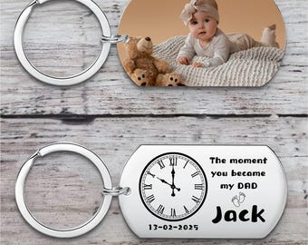 Personalized Baby Photo Keychain,Birth Time Photo Keepsake Keychain,Gift for New Dad,1st Fathers Day Gift,Gift from Bump