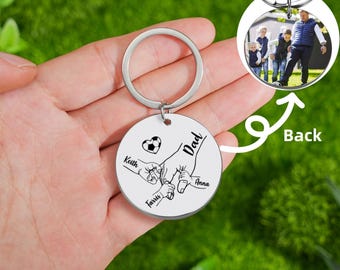 Custom Photo Football Keychain with Kids Name, Father's Day Soccer Keyring, Custom Photo Dad Keychain Gift, Personalised Father's Day Gift