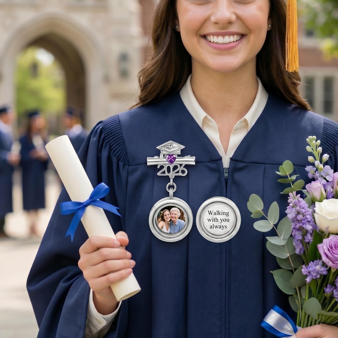 Graduation Brooches Custom Graduation Pin 2026, Memorial Photo Brooch, Birthstone Grad Gown ...