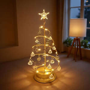 Gepersonaliseerde naam kristallen kerstboomverlichting, 1-16 namen led-tafelblad met namen, bedel hart, gouden metalen basis, kerstcadeau