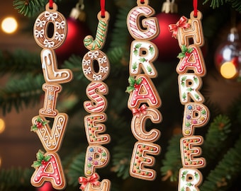 Custom Alphabet Gingerbread Ornament, Christmas Tag for Stockings, Kids Name Ornament, Christmas Ornaments for Family, Kids Christmas Gifts