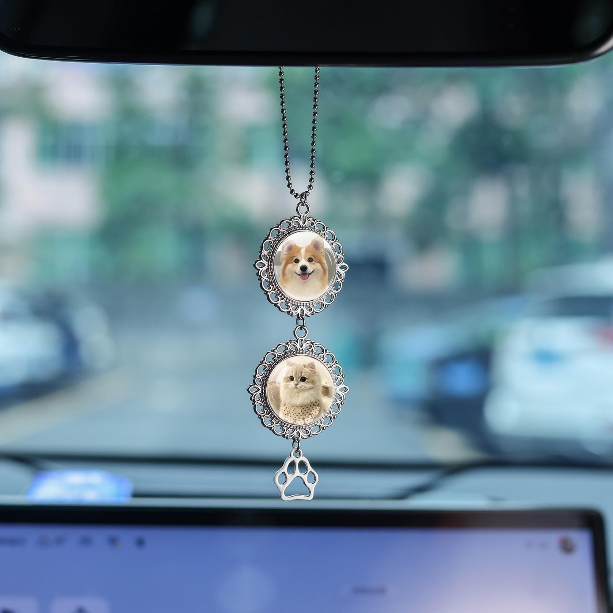 Pet Photo Memorial Hanging Charm, Rear View Mirror Memorial Pendant, Personalized Memorial Ornament Charm