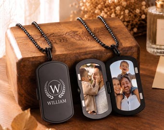Colar com pingente personalizado para foto, placa de identificação militar gravada com mensagem fotográfica. Presente perfeito para pai, marido ou avô.