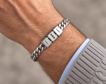 Bracciale da uomo personalizzato per papà con i nomi dei figli, bracciale in acciaio con perline incise su misura, regalo di famiglia per il nonno, regalo di Natale per papà