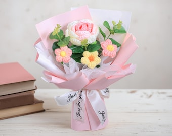 Bouquet de fleurs au crochet, bouquet fait main au crochet, cadeau d&#39;anniversaire fleurs éternelles pour elle, cadeau fête des mères pour maman