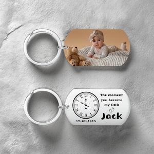 Cadeau papa porte-clés Le moment où vous êtes devenu mon papa, premier porte-clés fête des pères, photo personnalisé nouveau cadeau porte-clés papa, cadeau personnalisé fête des pères