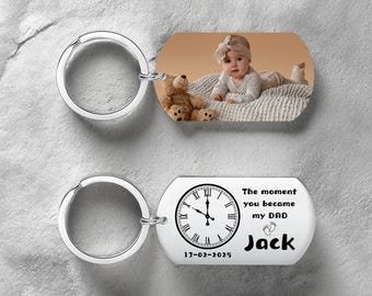 Dad Gift The Moment You Became My Daddy Keychain,First Fathers Day Keyring,Custom Photo New Dad Keychain Gift,Personalised Father's Day Gift